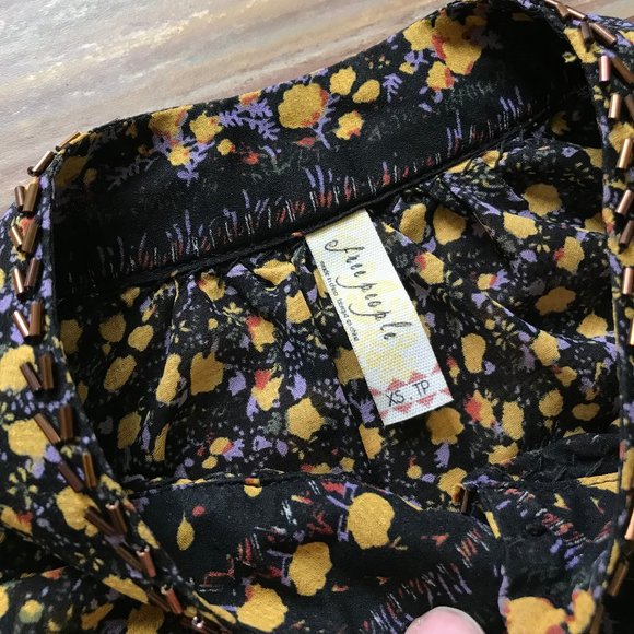 Free People If I Had You Beaded Peplum Blouse Floral Sheer Chiffon Keyhole Neck - Picture 8 of 11